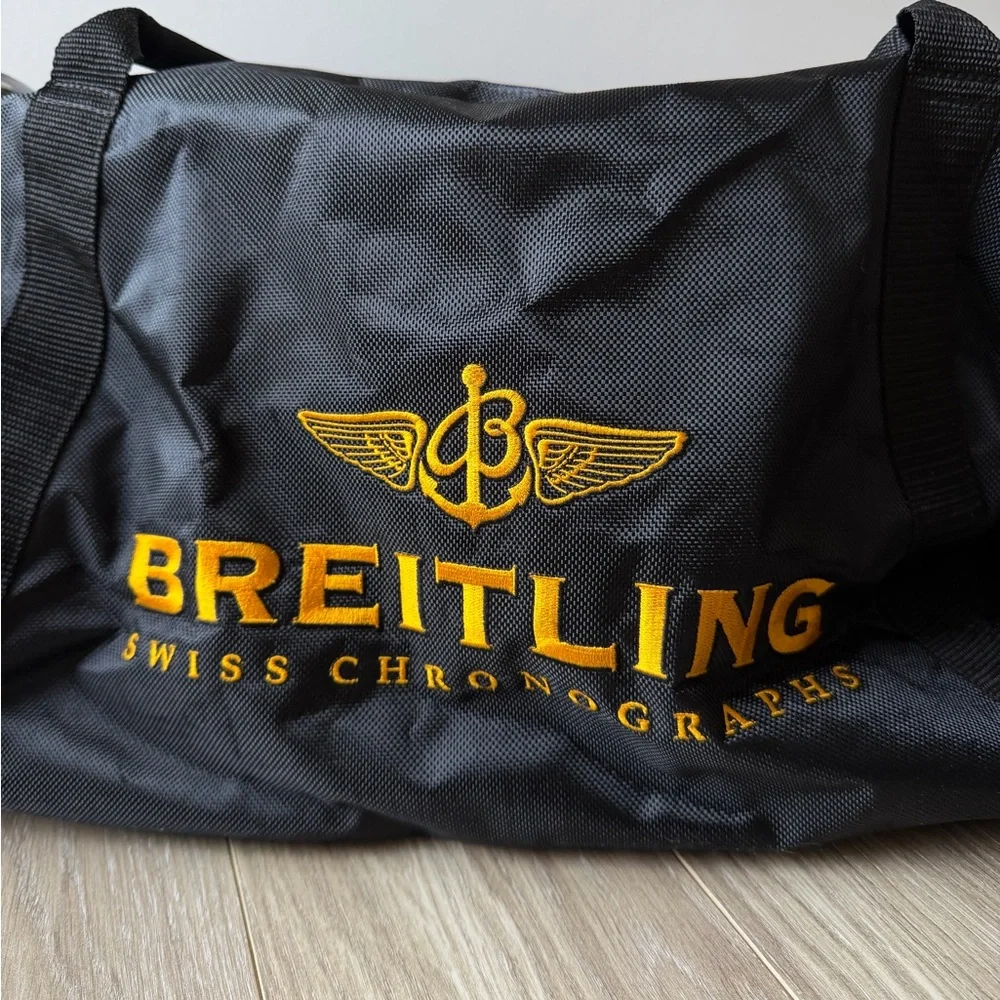 Breitling Swiss Large Logo Nylon Boston Travel Bag Made in Italy Black